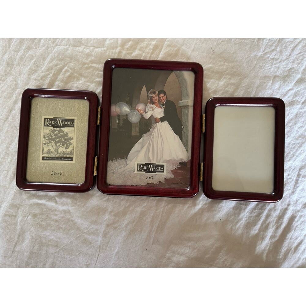 Rare Woods Vintage Trifold Hinged Picture Frame 3x5 5x7 Burgundy Home Decor